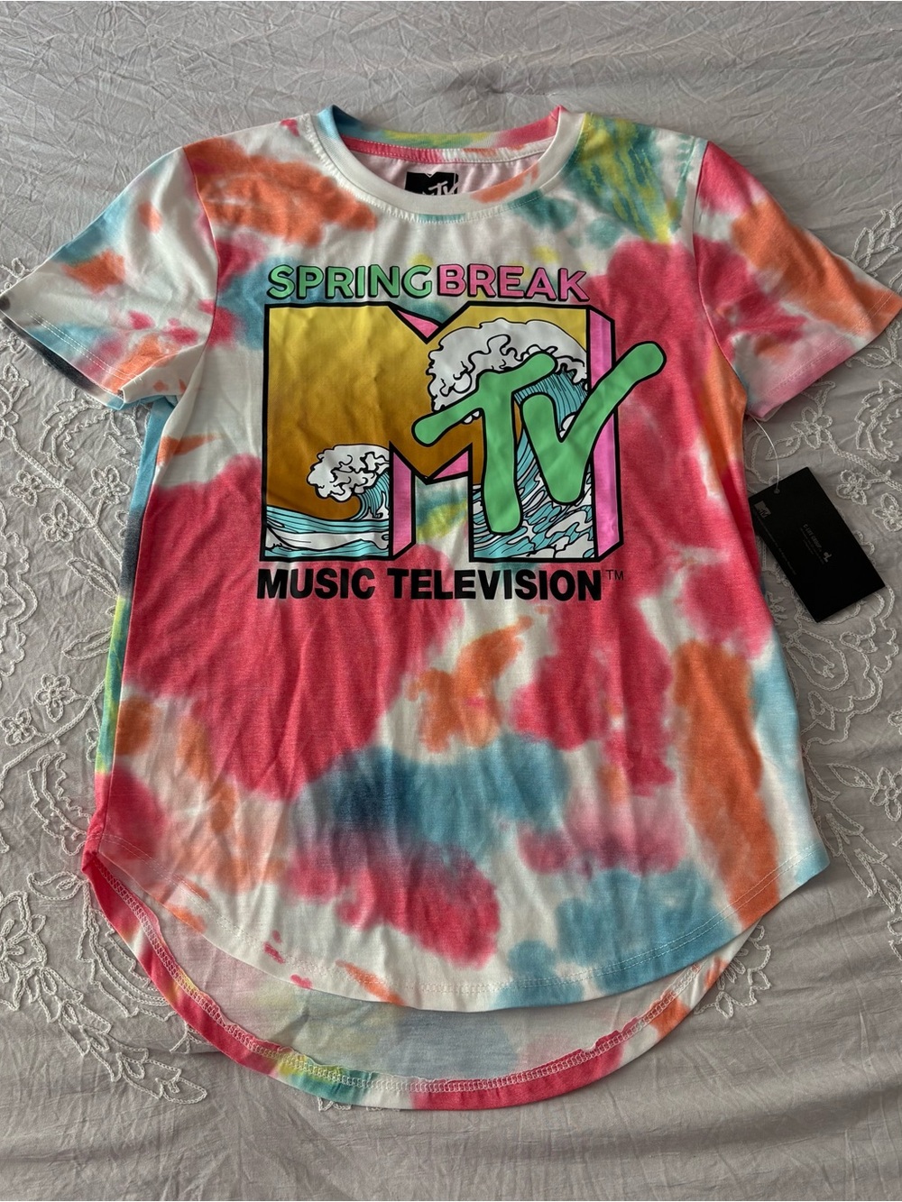 MTV Kids Tie-Dye 'Spring Break' Graphic Tee - Pink, Orange, Blue, Yellow, Green